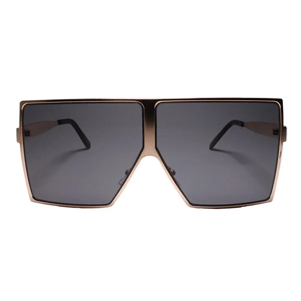 Contemporary Glam XXL Oversized Metal Square Gold Sunglasses Women